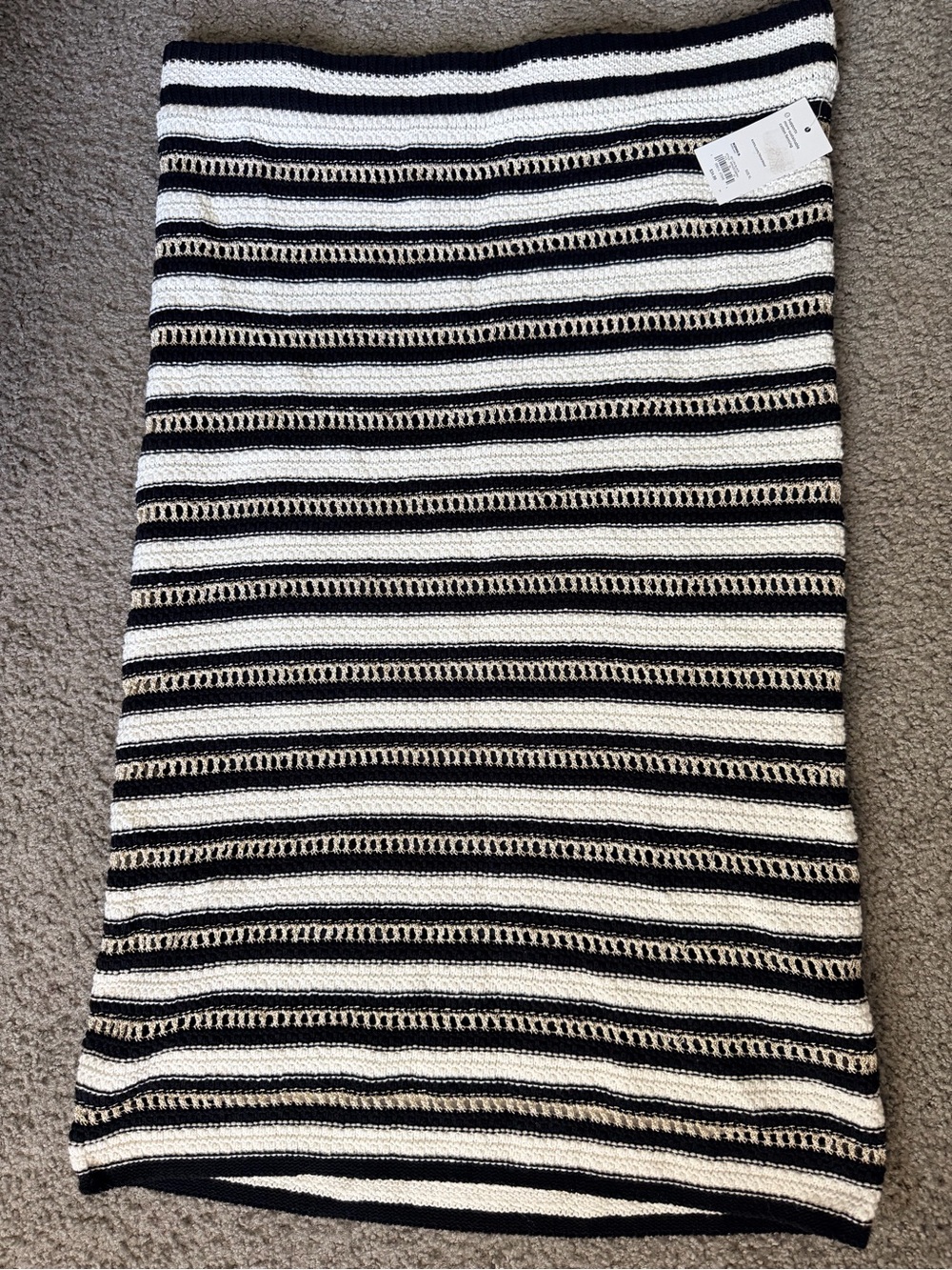 Nine West Womens XL Black White Gold Metallic Striped Knit Crochet Midi Skirt